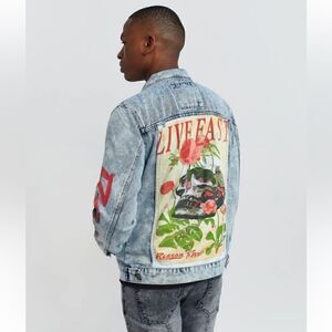 Reason Terra Acid Light Washed Denim Blue Jean Shirt Jacket Size L